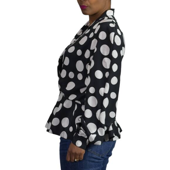 Vintage Lilli Ann Blouse Black White Peplum Oversized Top 70s Polka Dot Medium - Picture 6 of 14
